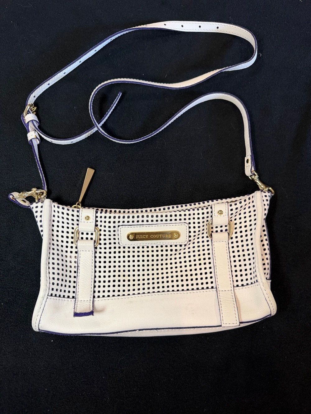 Juicy Couture White Perforated Crossbody with Gold Hardware
